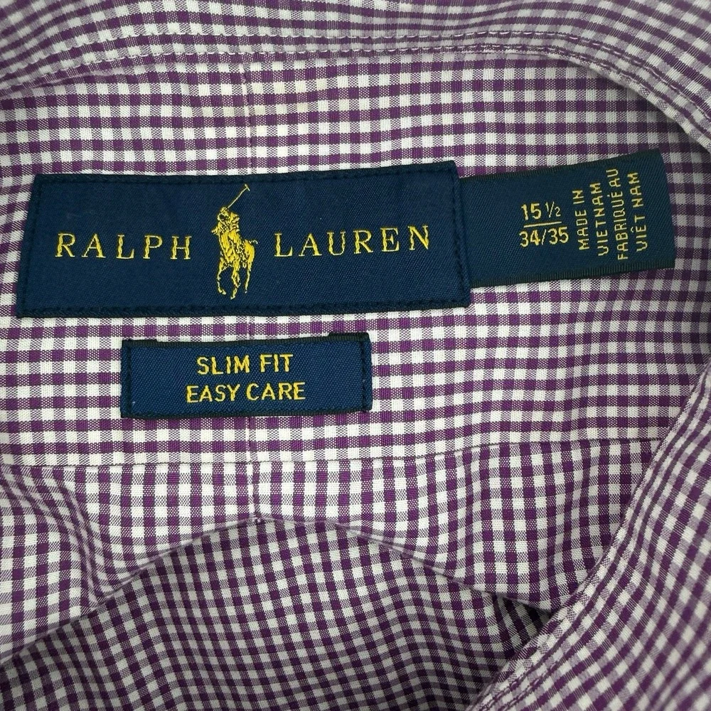 Ralph Lauren Slim Fit Shirt Mens 15.5 Purple Gingham Check‎ Button Down Cotton